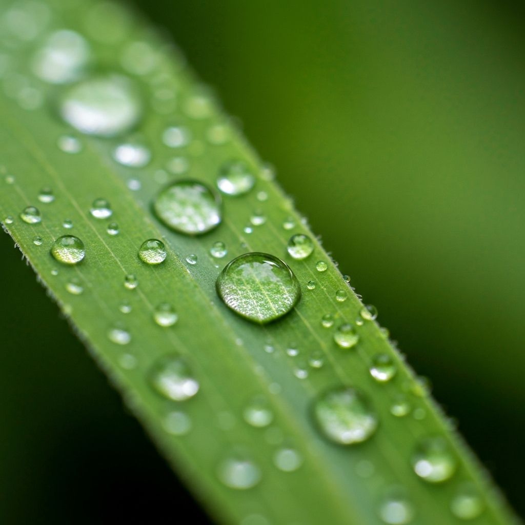 Krople rosy na liściu